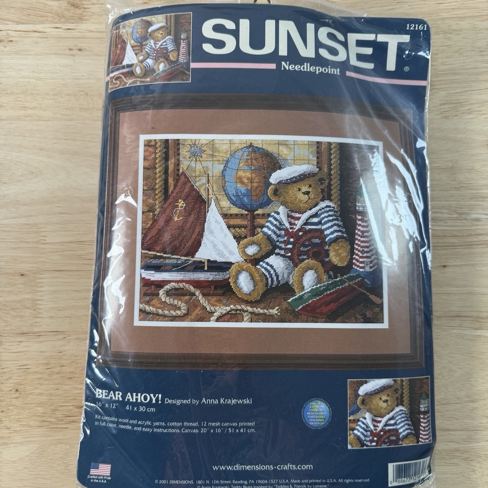 Sunset Dimensions BEAR AHOY! 12161 Needlepoint 16x12" Craft‎ Lighthouse Nautical